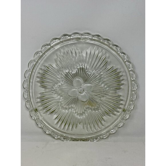 Vintage Indiana Glass Flower Starburst  #3355 Clear Glass Cake Plate 11.5” - Picture 2 of 11